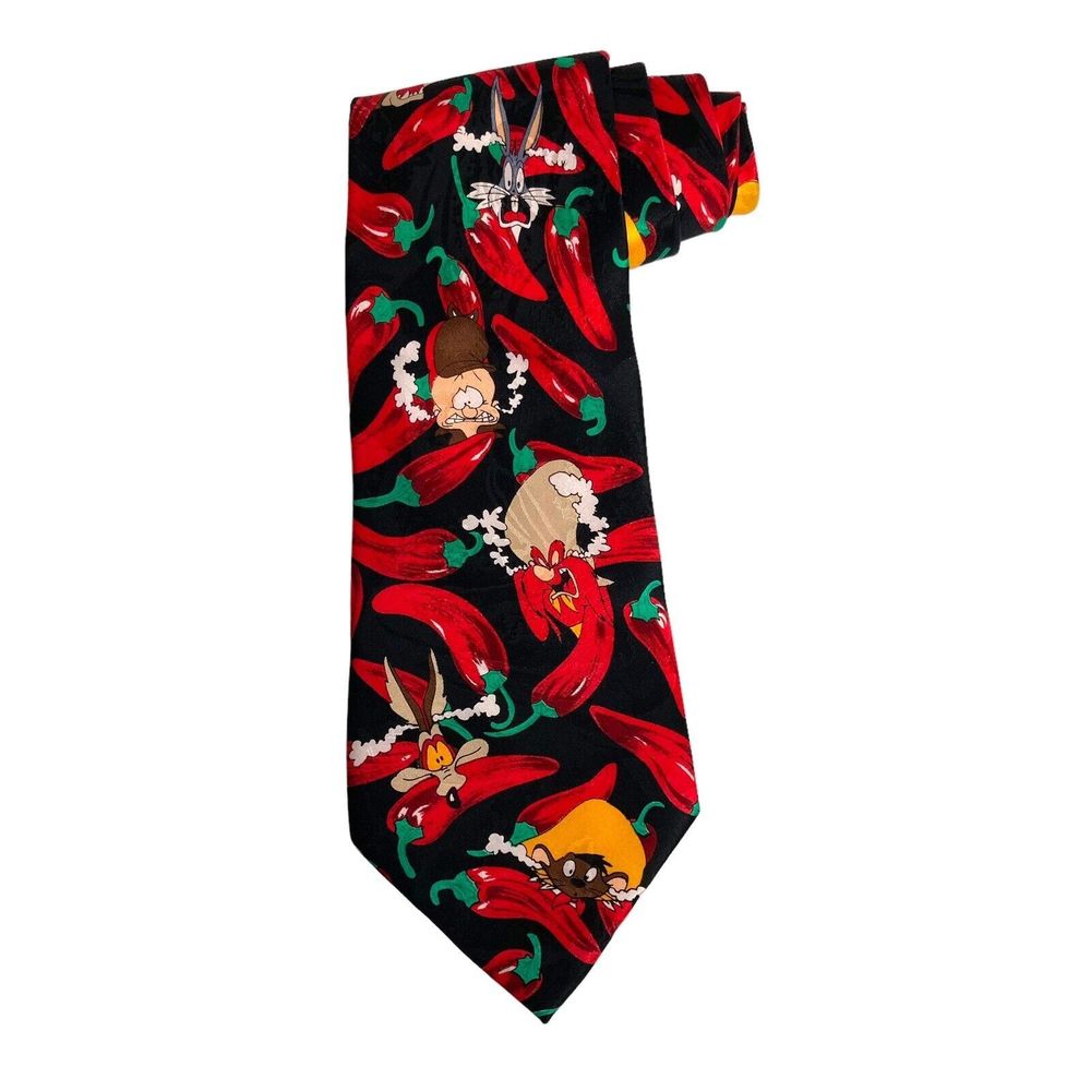 Looney Tunes Silk Men Necktie Tie Hot Chili Pepper 1995 Cartoon Bugs Taz Speedy